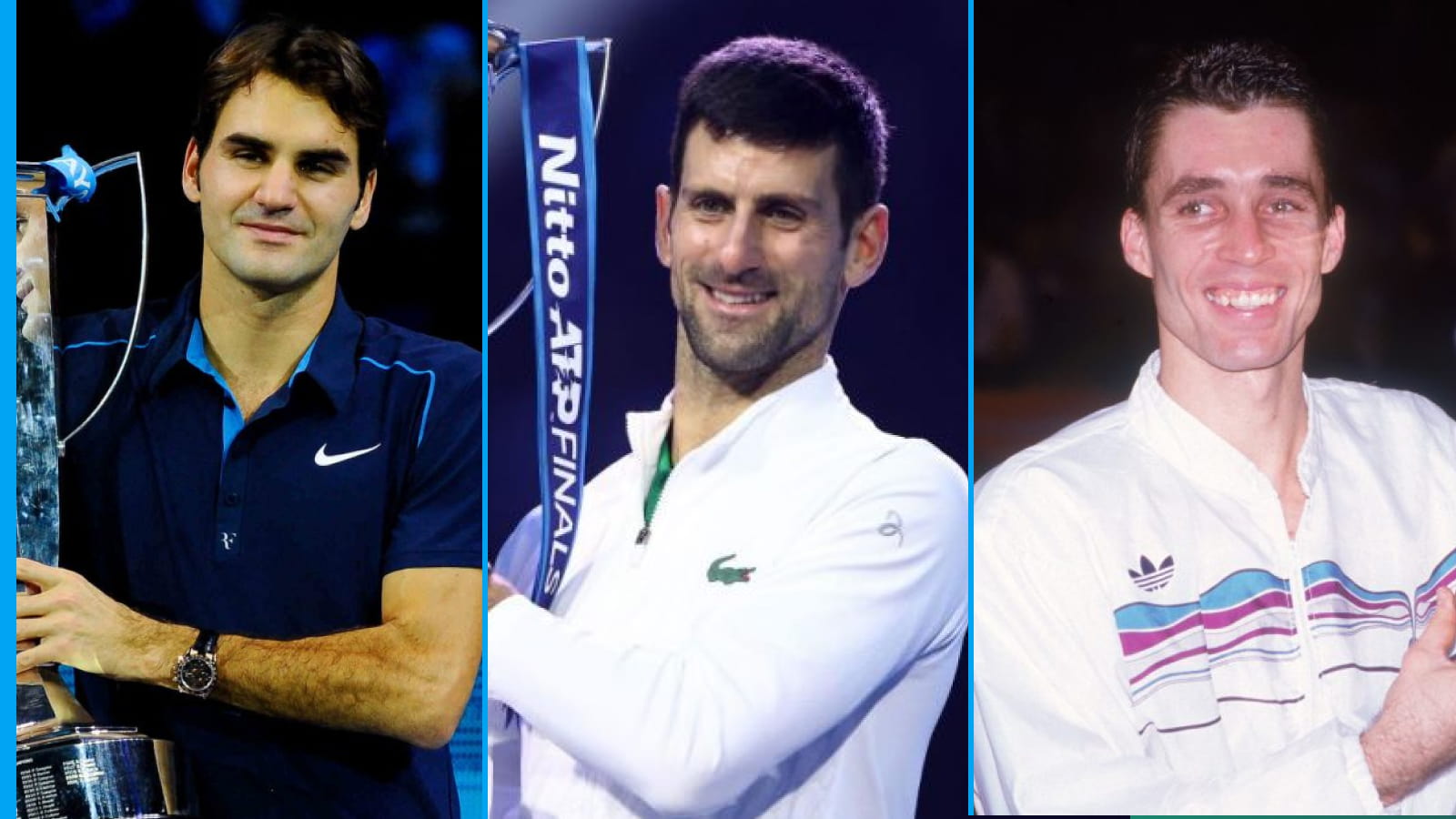 参加 ATP 总决赛次数最多的 8 位男子：罗杰·费德勒 17 次，诺瓦克·德约科维奇 2 次