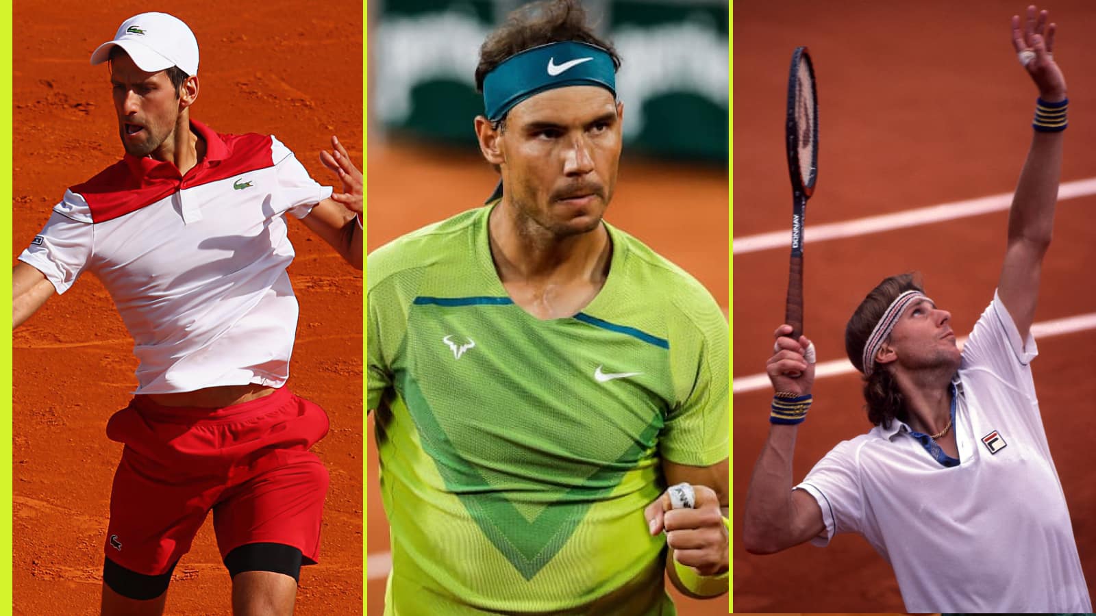 粘土中ATP贏得最高率的7名男性：Rafael Nadal No 1，Novak Djokovic，佔80.3％